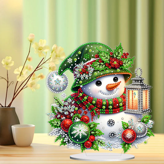 Christmas Snowman Diamond Painting Tabletop Ornaments Kit 5D DIY Diamond Art Tabletop Decorations for Home Office Desktop Decor