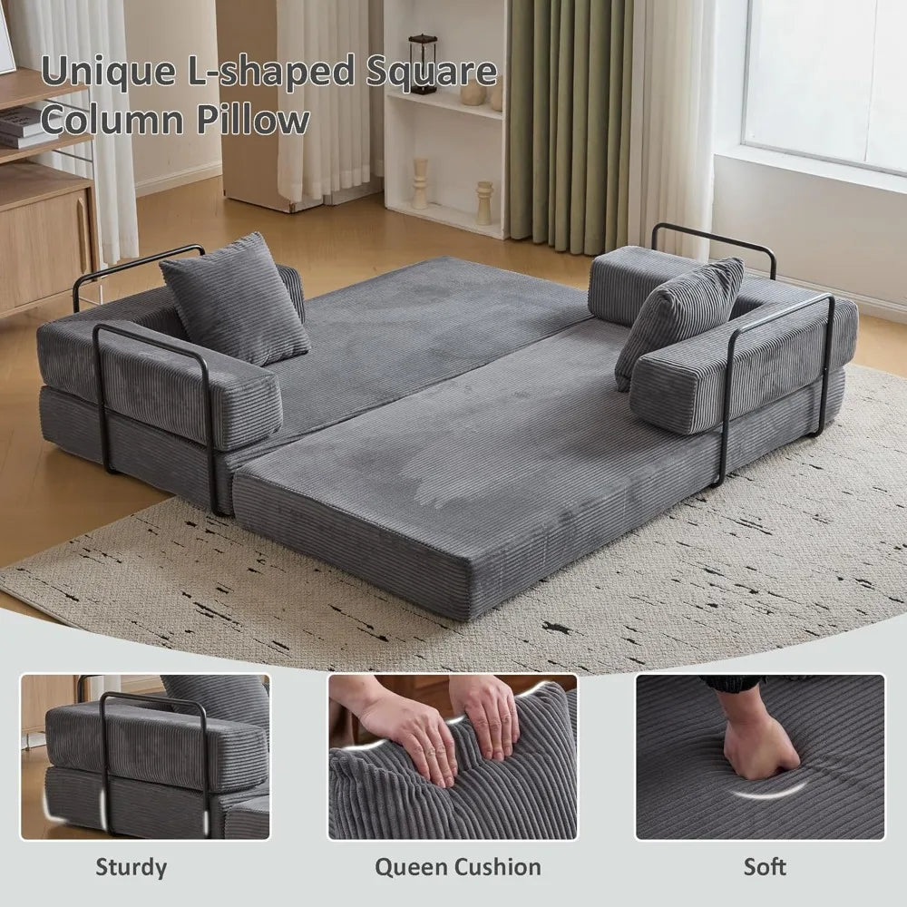 Convertible Sleeper Sofa Bed, Compression Folding Sofa with Pillow, No Assembly Required, Shape Frame, Floor Sofas Lounge Couch