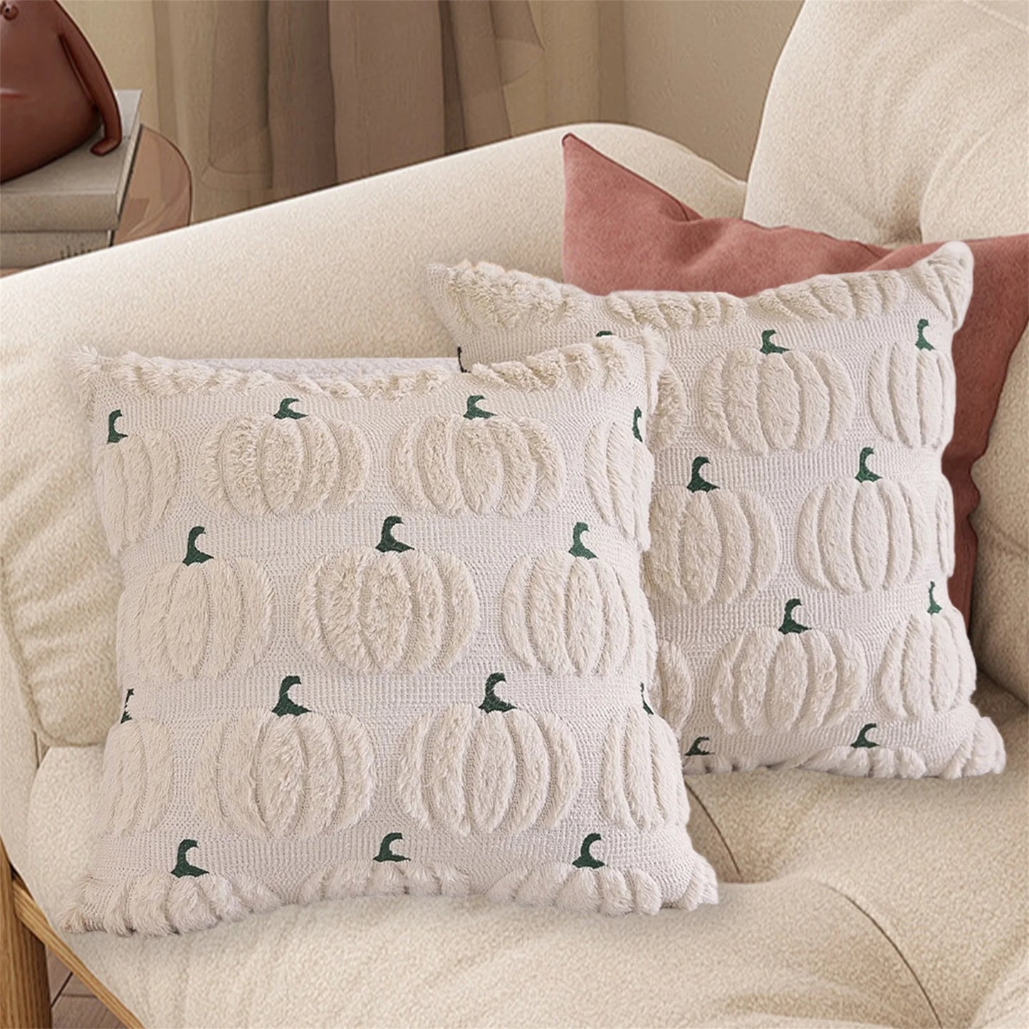 Spooky Halloween Pillowcase with Fuzzy Pumpkin Design Jacquard Pillow Covers for a Festive Home Decor Theme