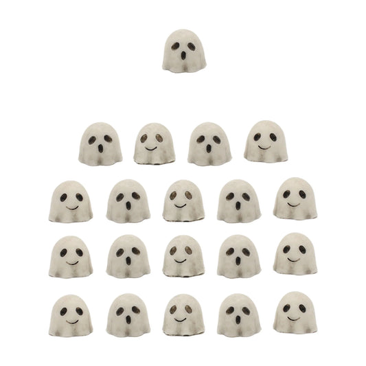Halloween Pumpkin Table Centerpiece with LED Lights and Spooky Ghost Figurines for Home Party Decoration and Tiered Tray Display