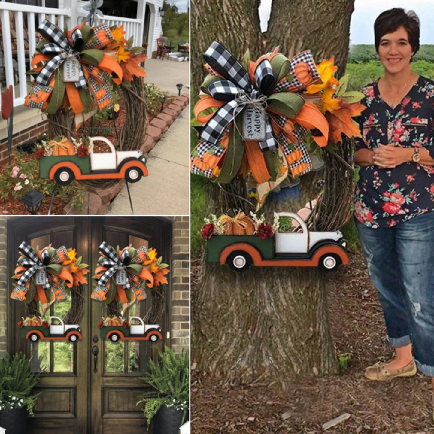 Handmade Rustic Pumpkin Carriage Wreath Fall Harvest Decor for Door Wall Wedding Table Centerpiece Farmhouse Style