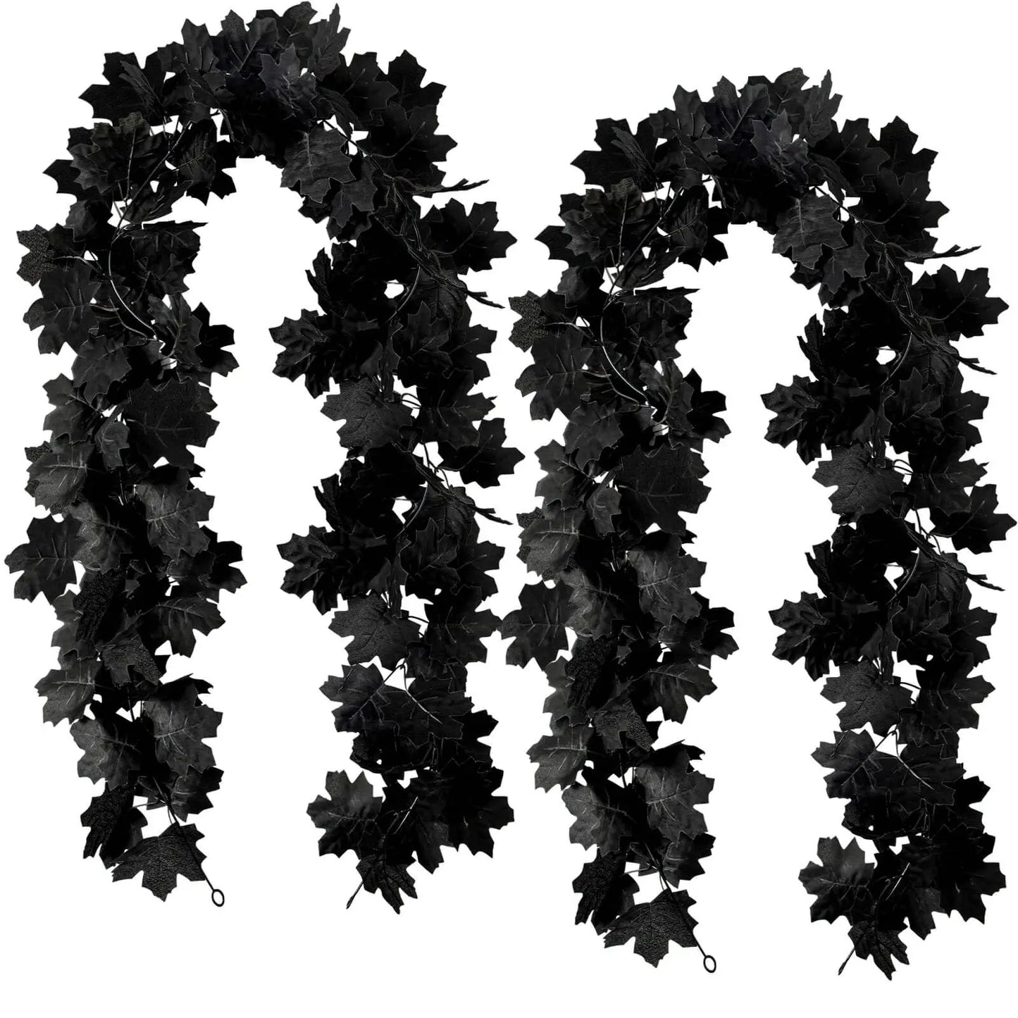 2-30pcs Black Maple Leaf Garland Halloween Artificial Hanging Fall Leave Vines Bulk For Halloween Home Party Decor