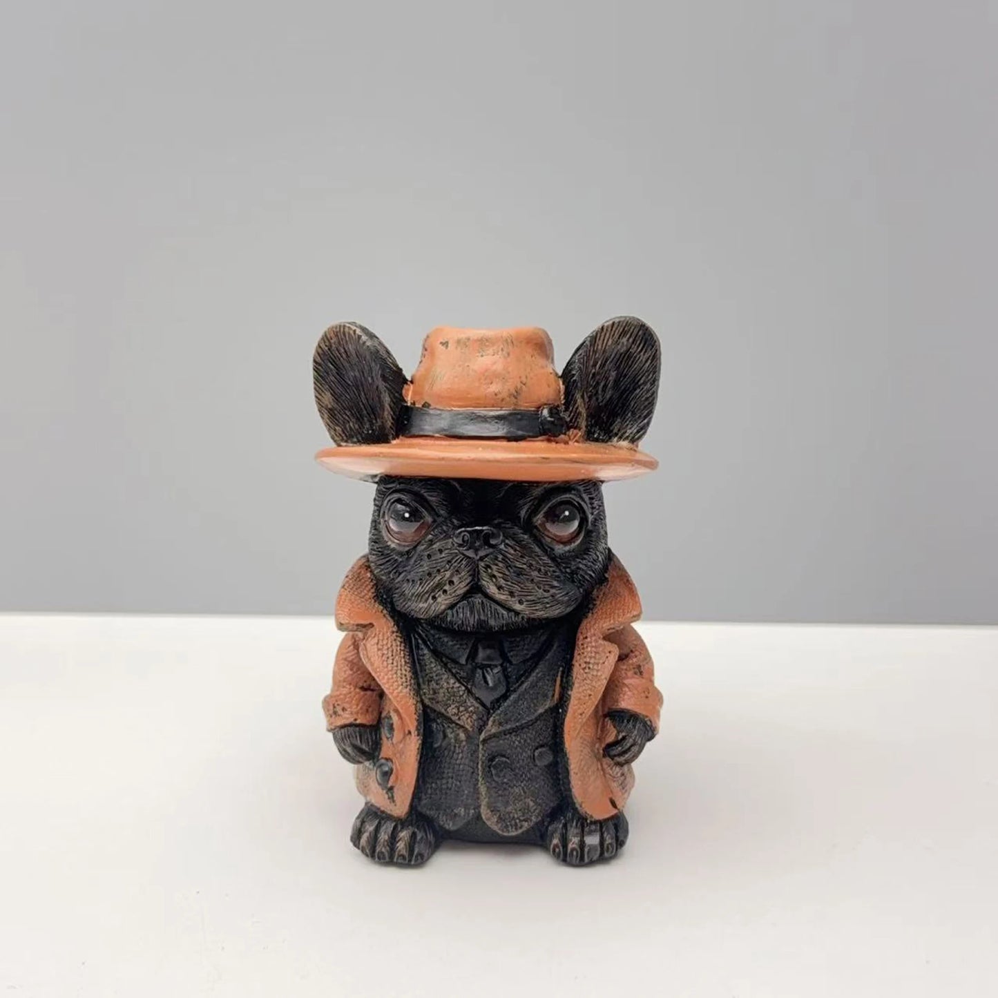 Gothic Halloween Small Dog Figurine with Witch Hat and Jacket Spooky Statue for Shelf Decor and Display