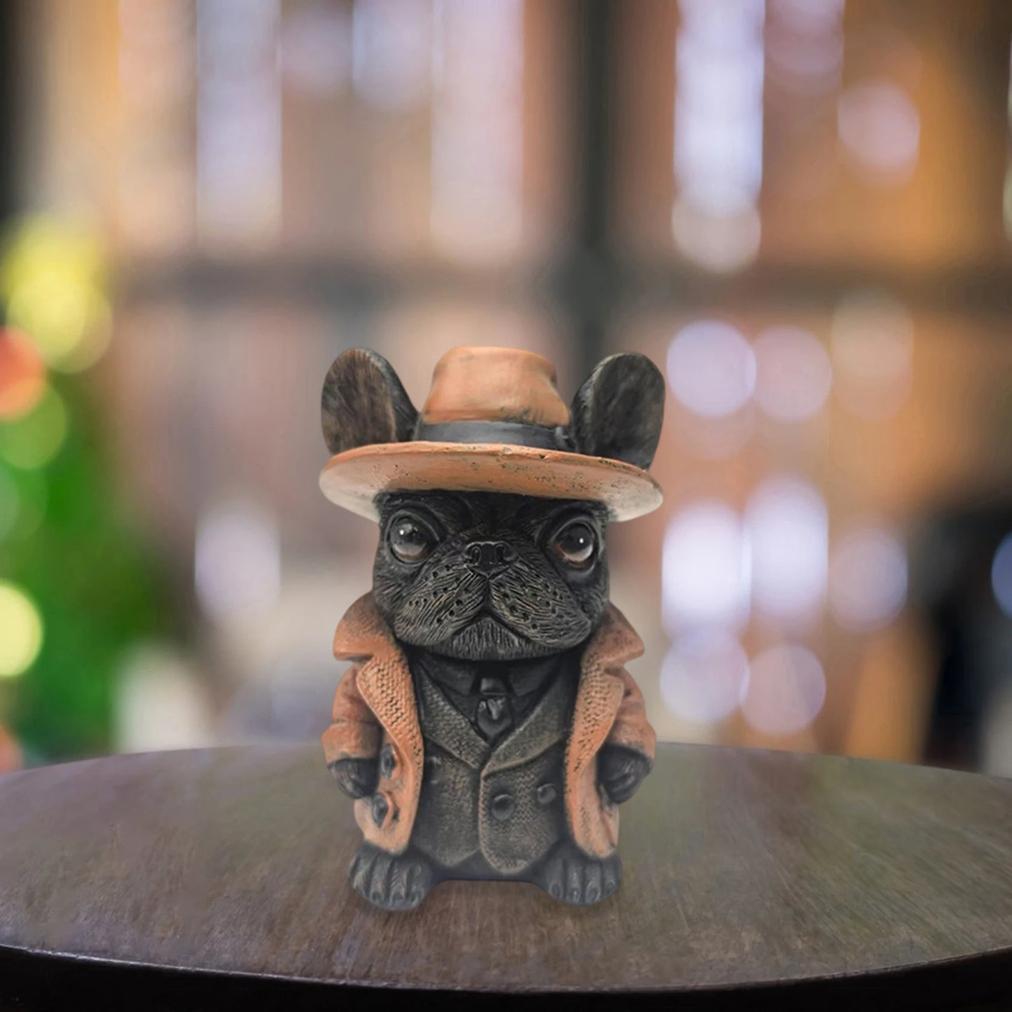 Gothic Halloween Small Dog Figurine with Witch Hat and Jacket Spooky Statue for Shelf Decor and Display