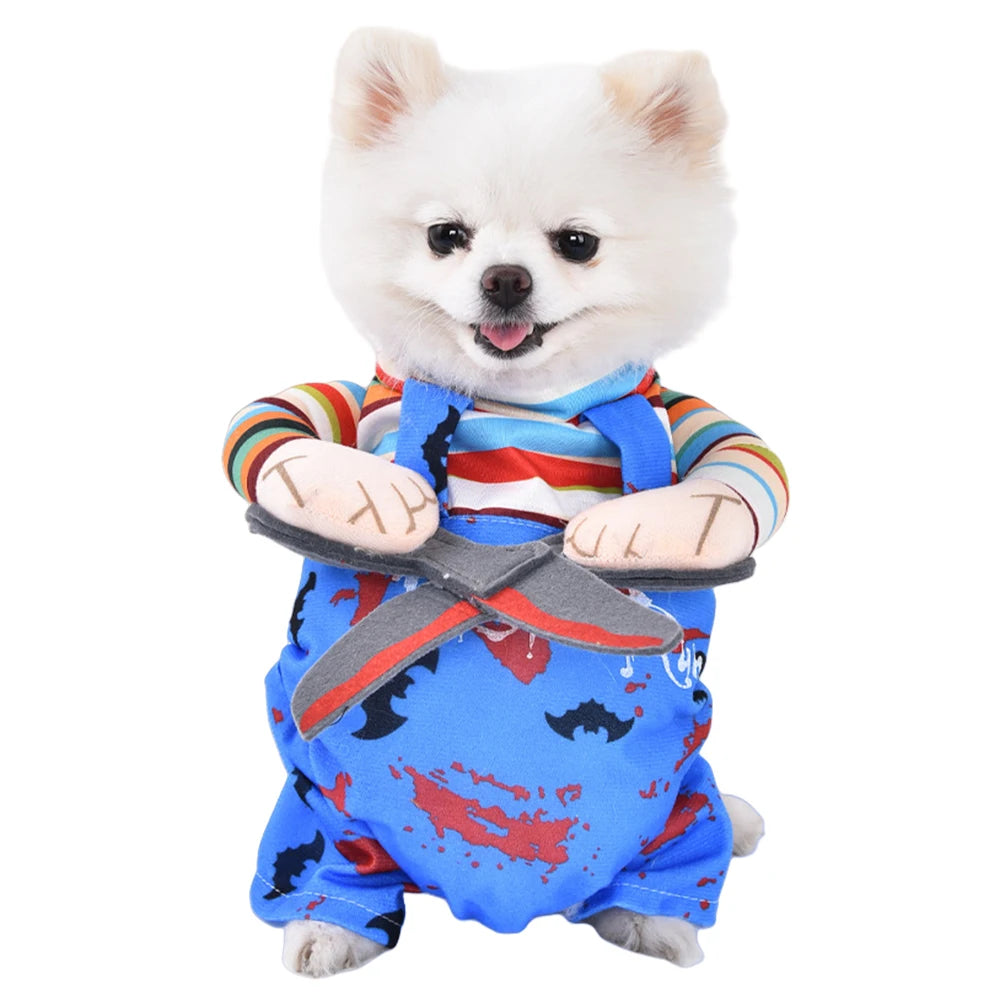 Fashion Halloween Small Dog Horror Movie Clothes Sweatshirt Set Cosplay Chucky Pet Party Costume Comical Outfits Halloween Dress