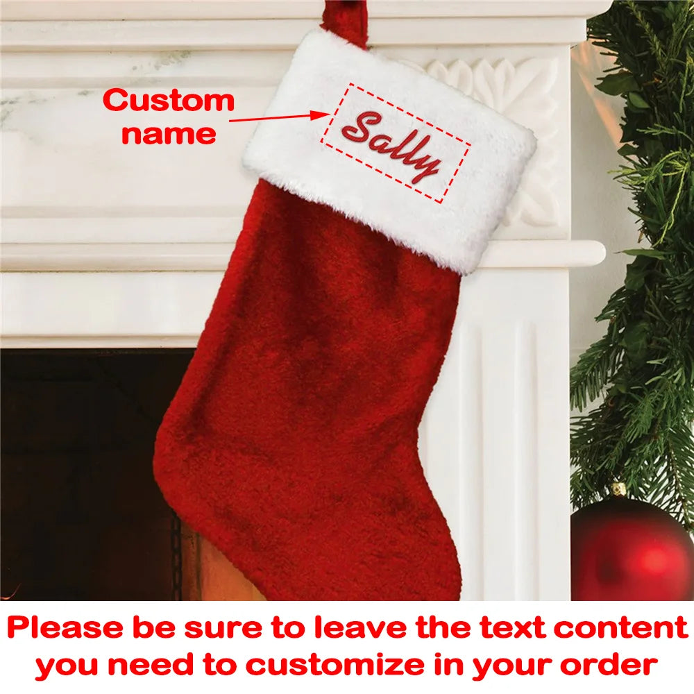 Personalized Plush Christmas Stockings Santa Claus Stuffed Stocking New Year's Fireplace Pendant Winter Holiday Gifts Home Decor