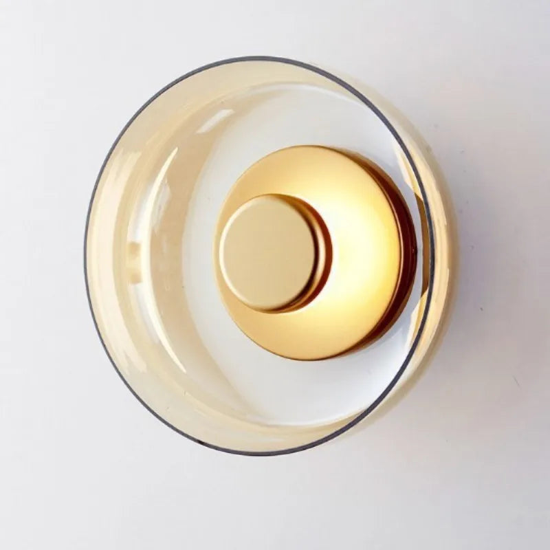 Modern Minimalist Amber Glass Disc Wall Lamp Led Bedroom Living Room Golden Black Indoor Home Decoration Sconce Lighting Fixture