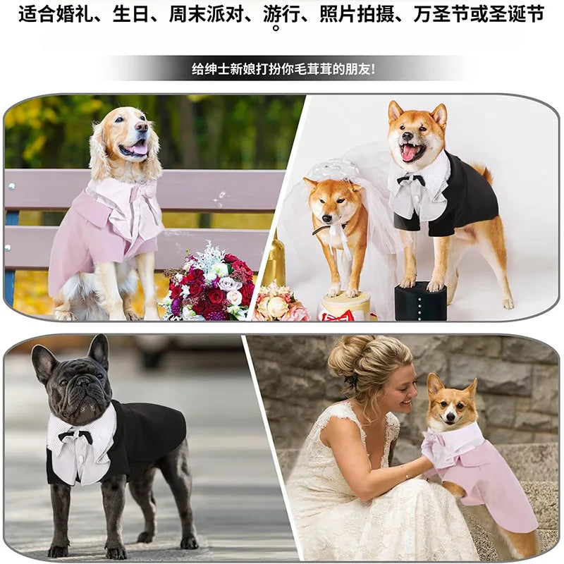 Pet Tuxedo Suit With Bow Tie - Formal Wedding Shirt For Small Dogs And Cats - Adjustable Costume For Christmas Halloween Parties