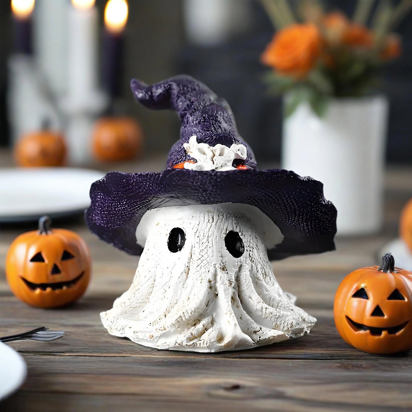 Spooky Halloween Pumpkin Lantern Decoration LED Light Up Jack O Lantern Figurine for Home Party Holiday Decor