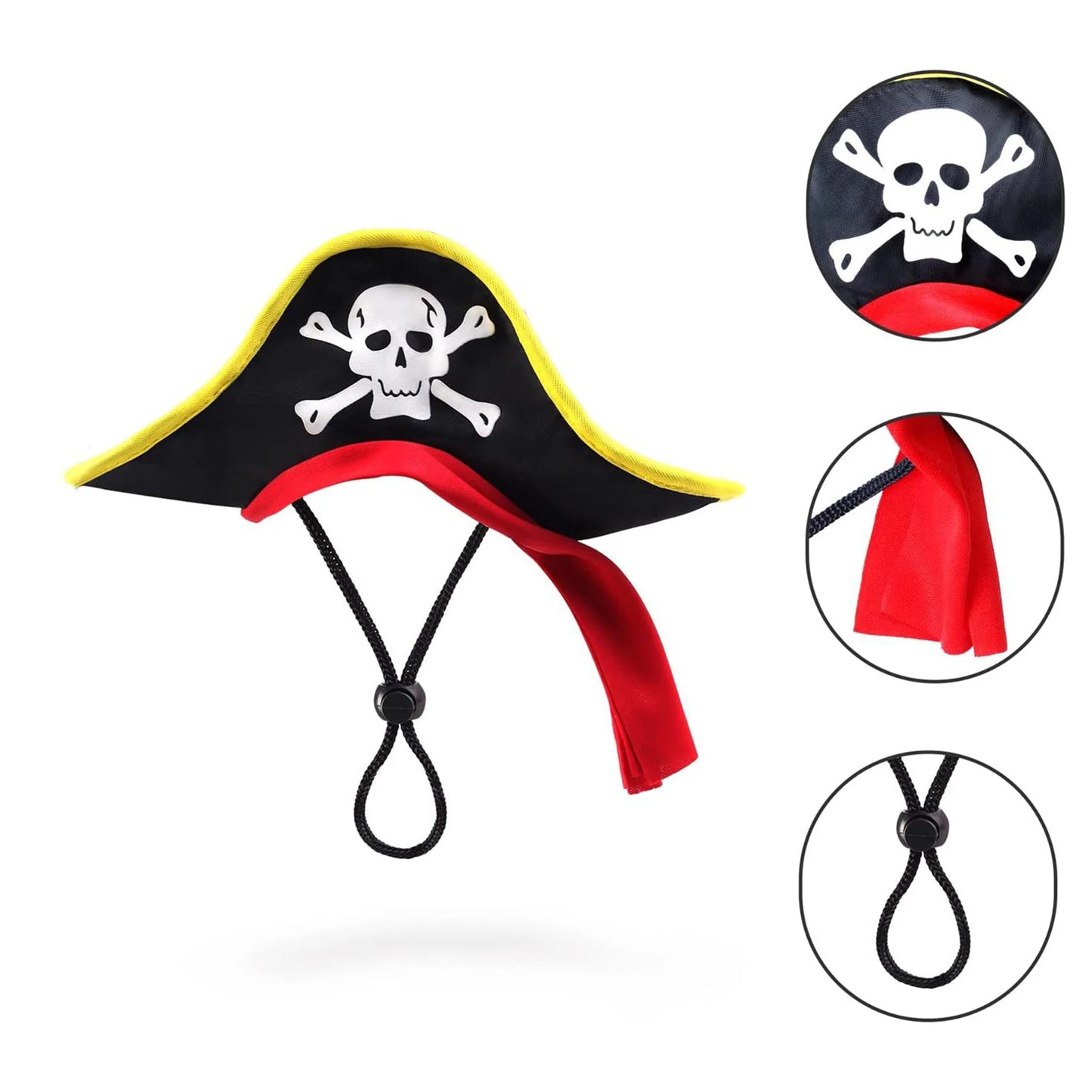 Halloween Pet Costume Pirate Hat with Skull Print for Dogs and Cats Cosplay Party Headwear Accessory
