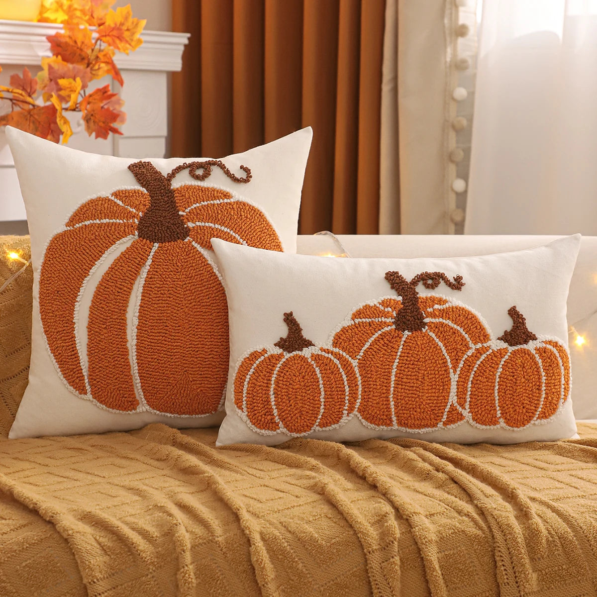 1 PC Tufting Halloween Decoration Throw Pillow Cover Pumpkin Canvas Autumn Thanksgiving Harvest Home Decoration Living Room