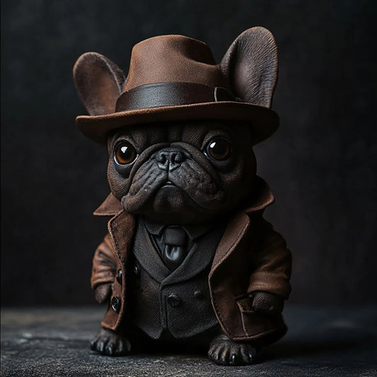 Gothic Halloween Small Dog Figurine with Witch Hat and Jacket Spooky Statue for Shelf Decor and Display