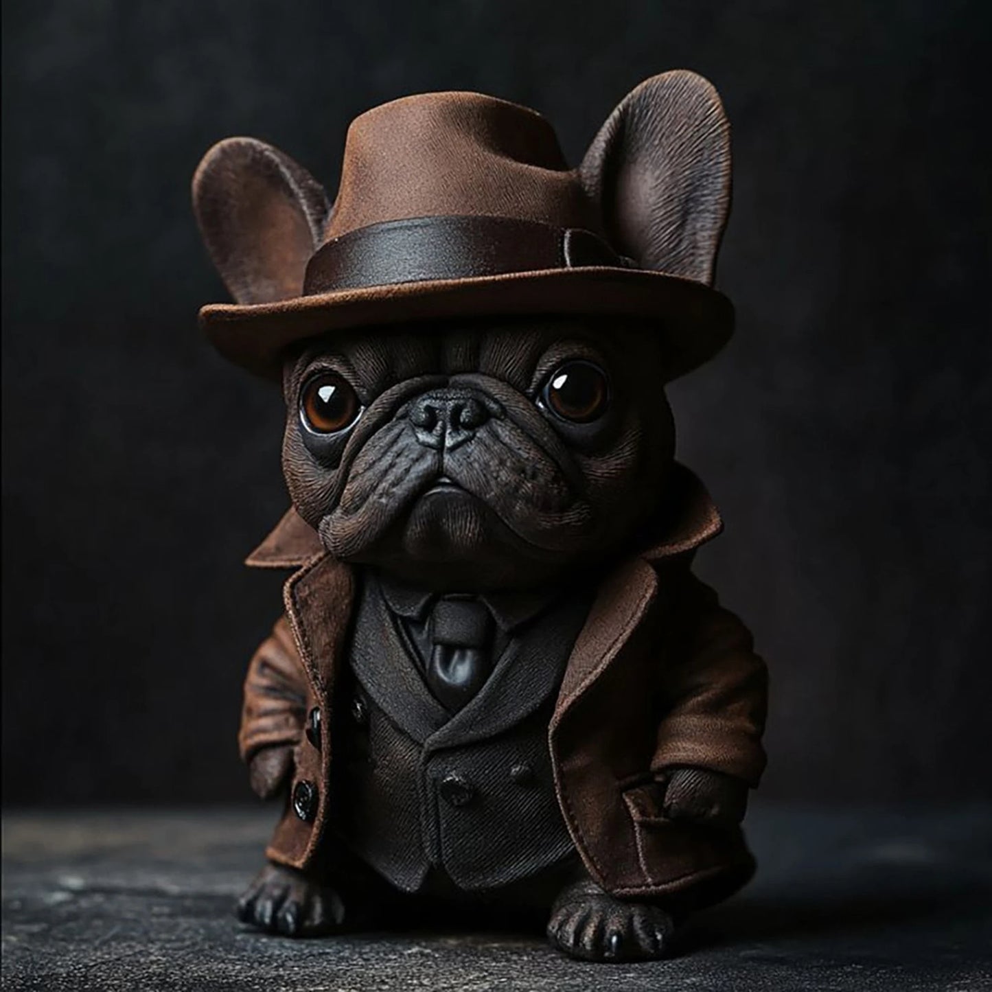 Gothic Halloween Small Dog Figurine with Witch Hat and Jacket Spooky Statue for Shelf Decor and Display