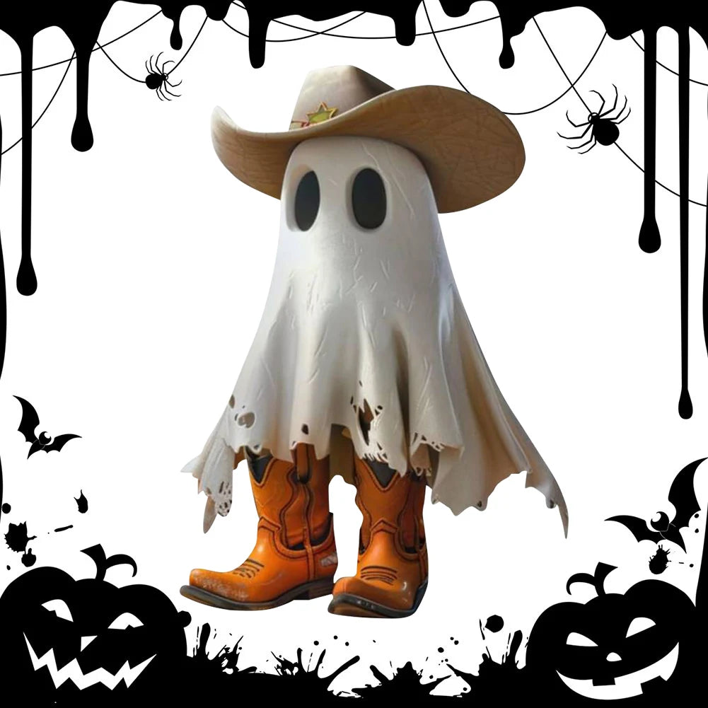 Halloween Ghost Ornaments Ghost Cowboy with Boots Ghost Sculpture Statue Outdoor Statue for Tabletop Halloween Decor Ghost Decor