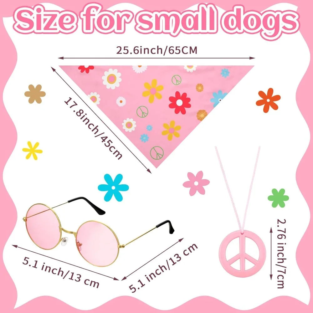 Hippie Dog Halloween Costume Funny Dog Outfits with Pink Cloak Bandana Glasses Necklace Dress up Pet Clothes (Small)