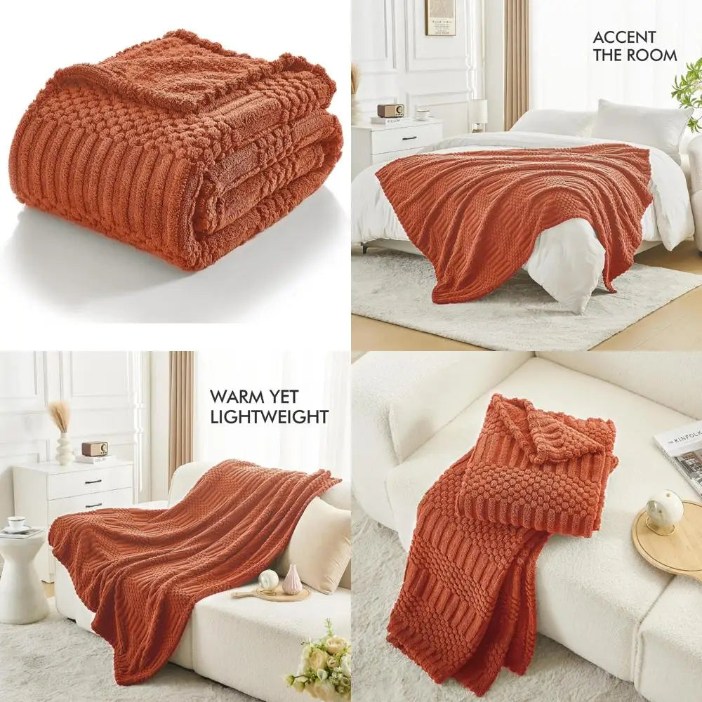 throw blanket for couch-soft boho bed throw blanket, burnt orange fleece cute tan fluffy lightweight cozy blanket for spring(50