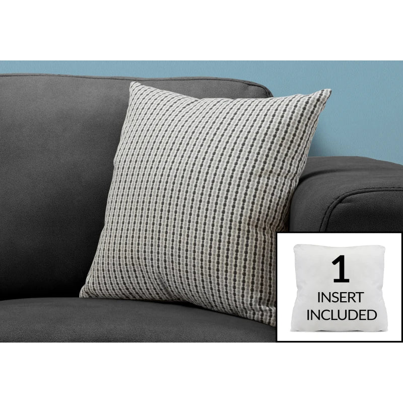 Pillows, 18 X 18 Square, Insert Included, Decorative Throw, Accent, Sofa, Couch, Bedroom, Grey And Black Hypoallergenic Polyeste