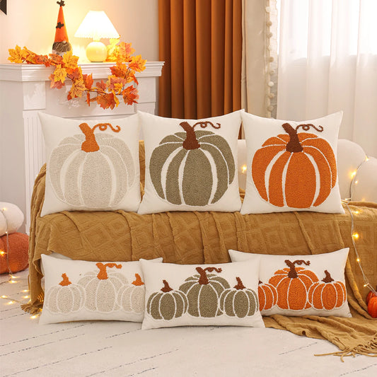 1 PC Tufting Halloween Decoration Throw Pillow Cover Pumpkin Canvas Autumn Thanksgiving Harvest Home Decoration Living Room