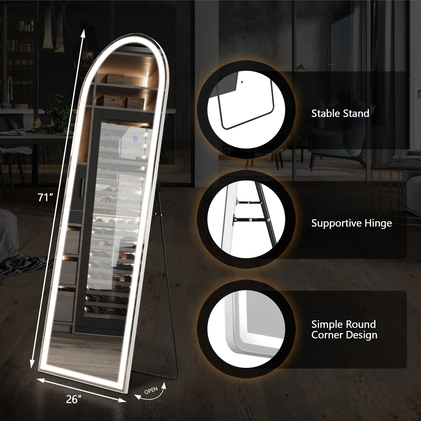 JHK Full Body Wall Mirror 59"x16"/64"x21" Standing or Wall-Hanging with Stand Aluminum Alloy Frame Bedroom Cloakroom Decoration
