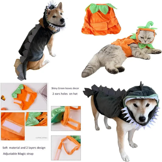 CheetahBoo Dinosaur Dog Costume Stegosaurus Dino Headpiece Cape Dogs XS XXL Cosplay Outfit Halloween Costumes, S