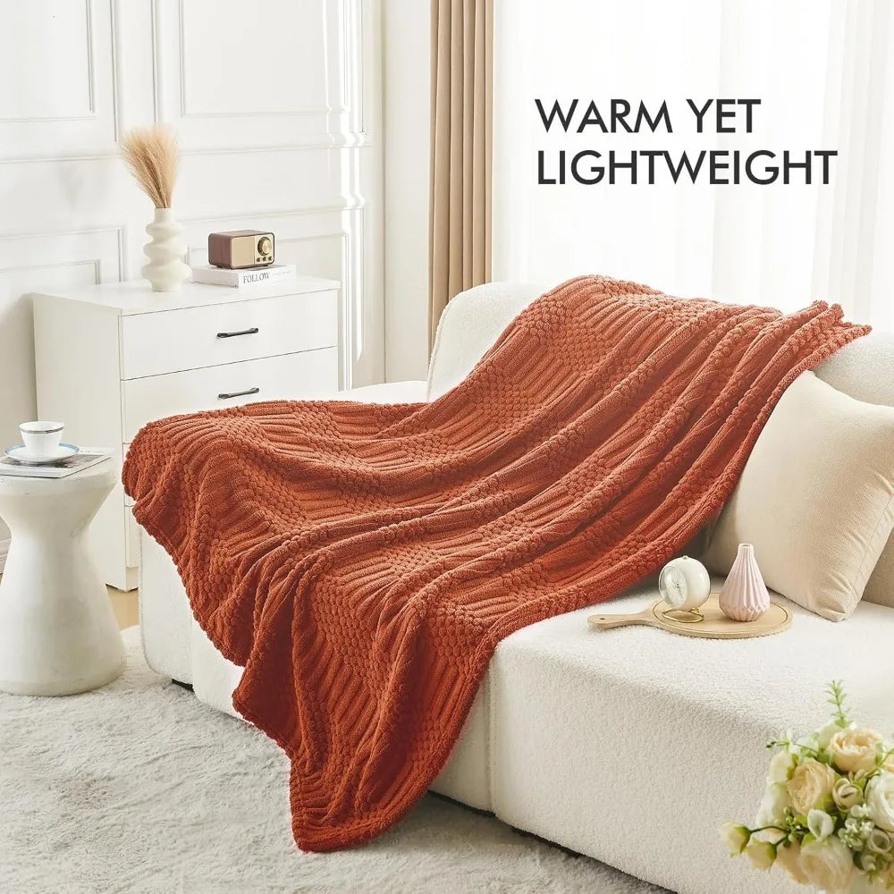 throw blanket for couch-soft boho bed throw blanket, burnt orange fleece cute tan fluffy lightweight cozy blanket for spring(50