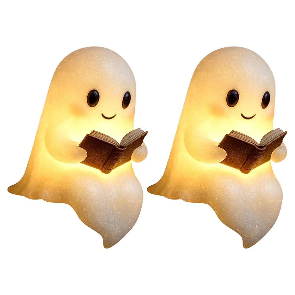 Cute Ghost Reading Lamp LED Sitting Ghost Reading A Book Night Light For Halloween Bathroom Bedside Decor Призрак Ночного Света