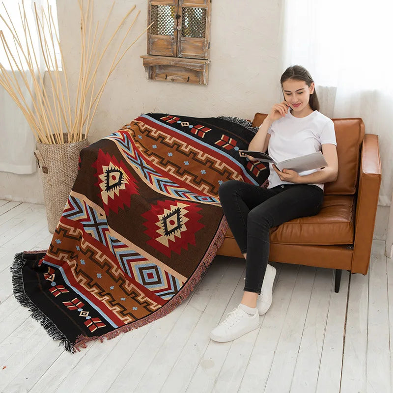 Cotton Knitted Sofa Blanket Geometric Hanging Tapestry Turkish Blanket Camping Beach Rug Living Room Carpet Bedspread deken