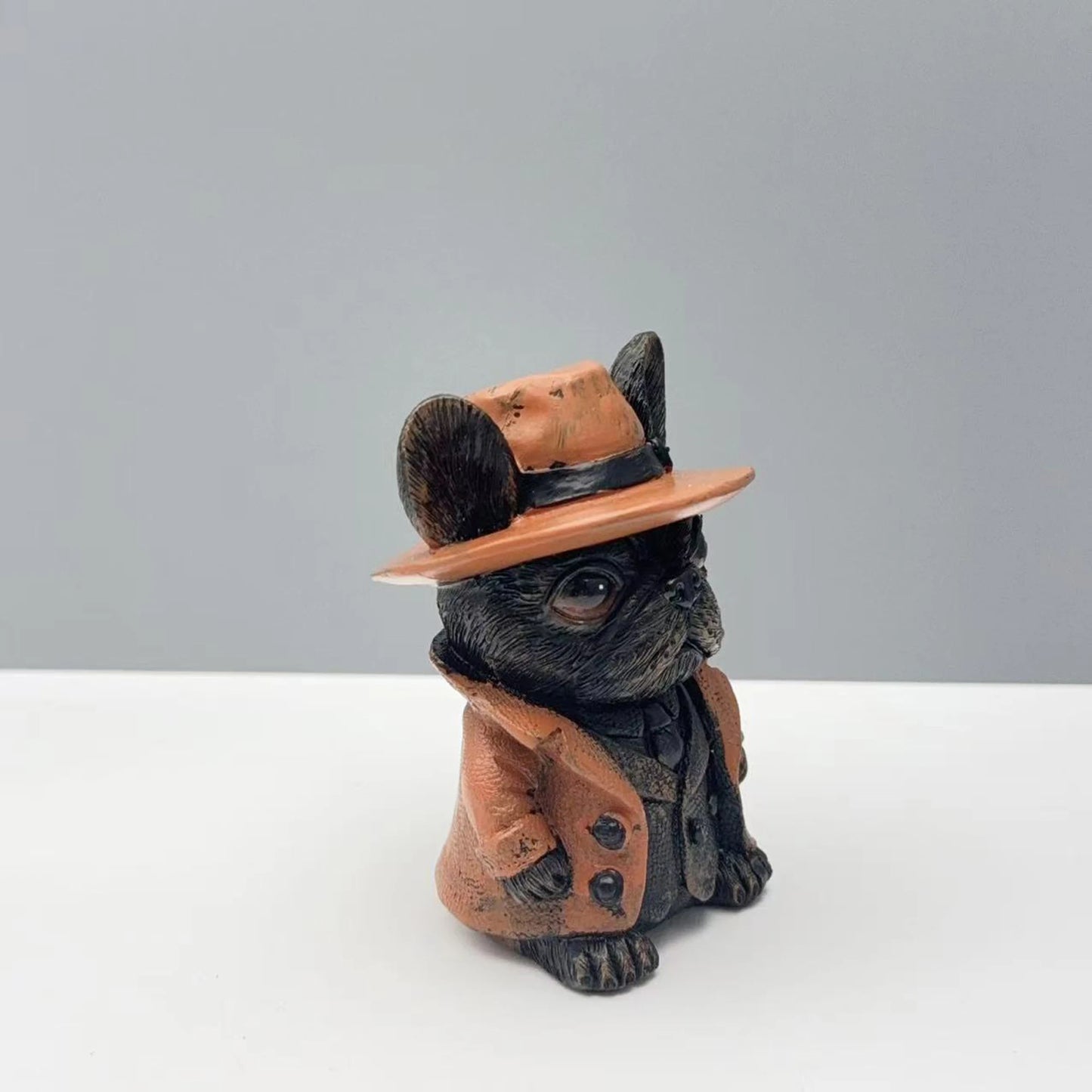 Gothic Halloween Small Dog Figurine with Witch Hat and Jacket Spooky Statue for Shelf Decor and Display