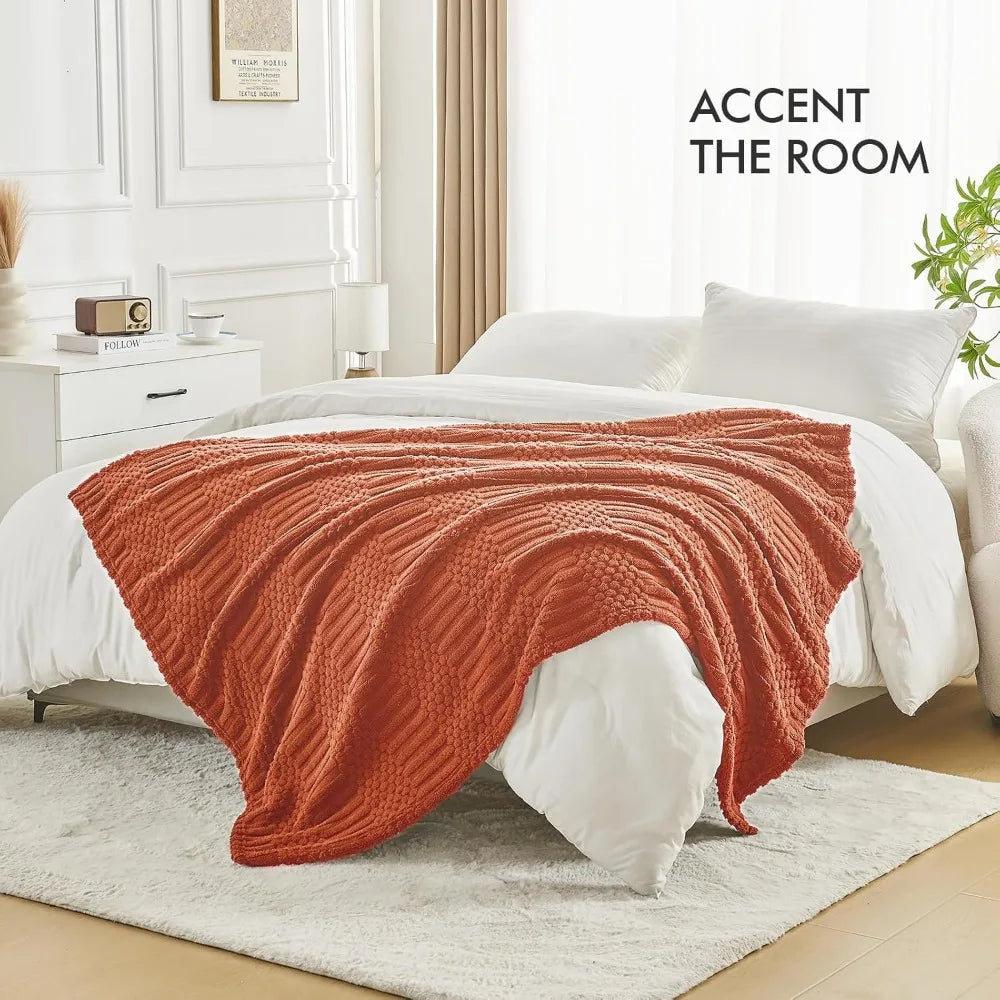 throw blanket for couch-soft boho bed throw blanket, burnt orange fleece cute tan fluffy lightweight cozy blanket for spring(50