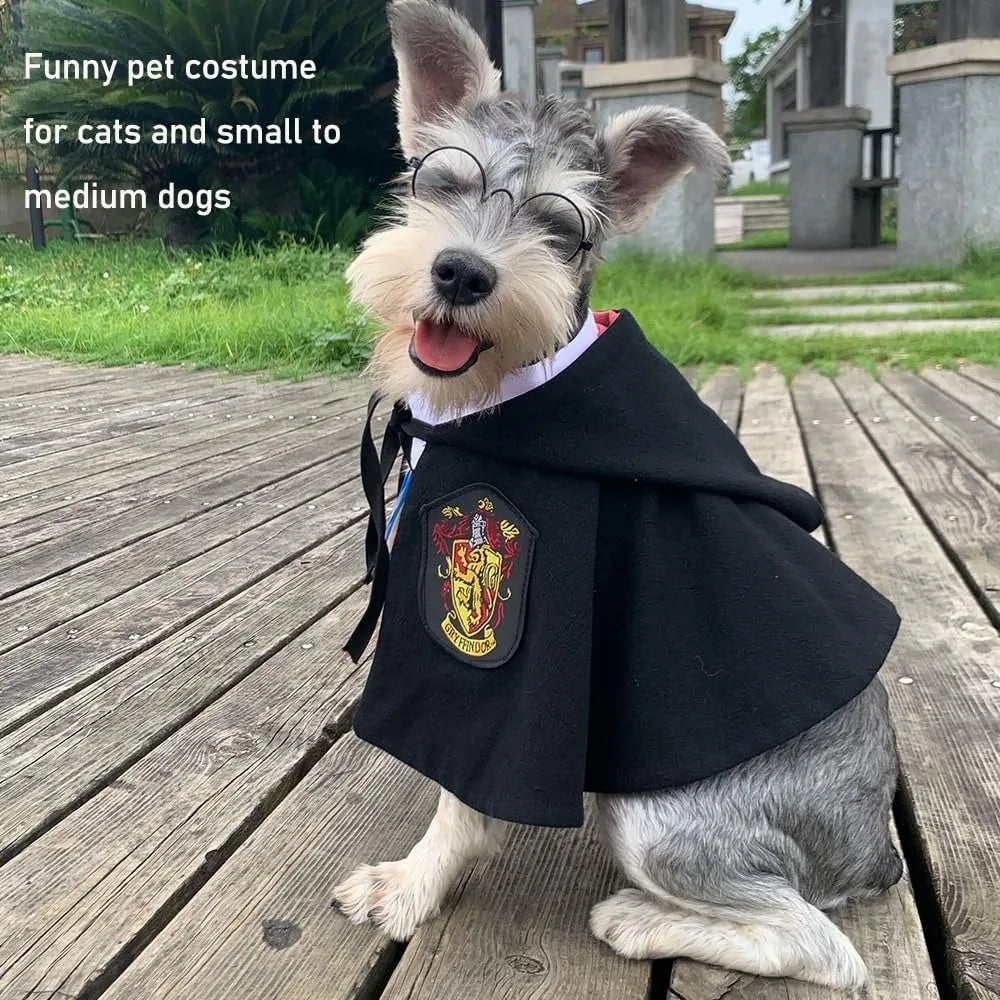 3PCS Halloween Dog Costume Cat Wizard Cape Glasses and Necktie Set Halloween Puppy Outfit Pet Academy Magician Cosplay Apparel