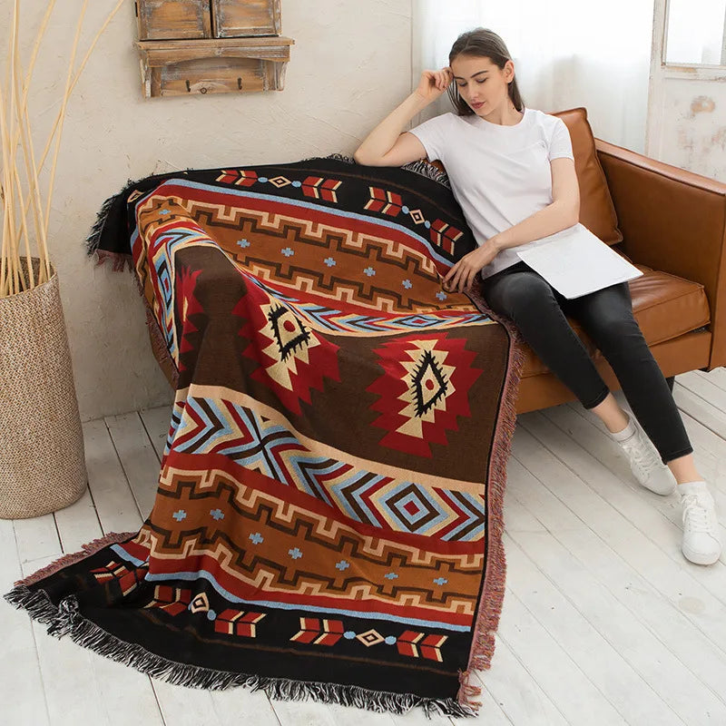 Cotton Knitted Sofa Blanket Geometric Hanging Tapestry Turkish Blanket Camping Beach Rug Living Room Carpet Bedspread deken