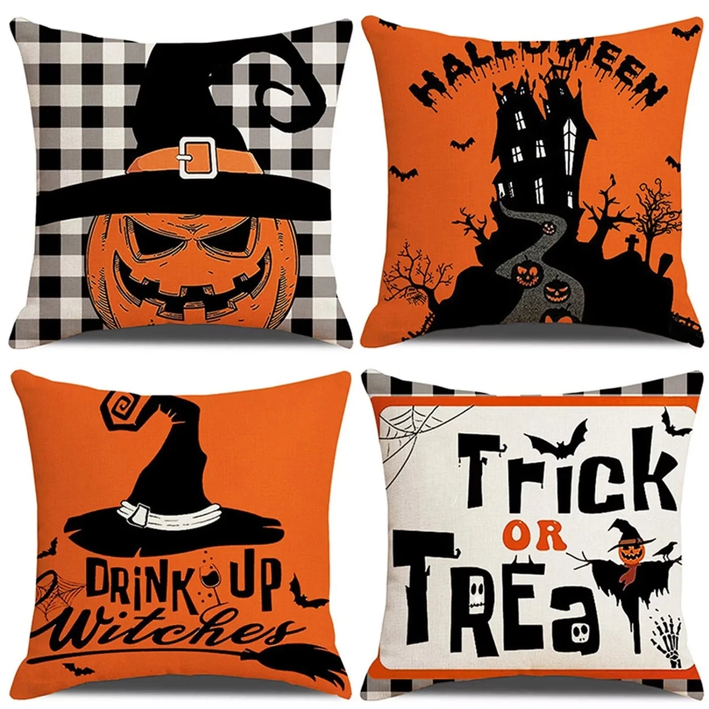 4PCS Halloween Decor Pillow Case Pillow Cover Funny Pumpkin Ghosts Print Cushion Cover Home Decorations Holiday Gifts 2024
