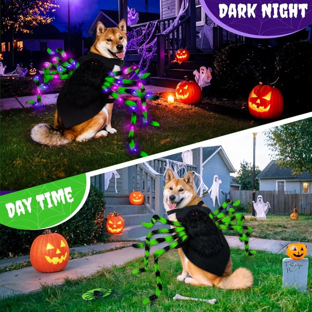 Dog Halloween Costume Large Breed, Furry Dog Spider Costume with 64 LED, Funny Halloween Dogs Costumes for Large Dogs Medium Pet