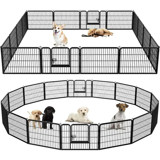 Dog Pen Pet Playpen Kennel Fence Outdoor Indoor Play Yard Puppy Exercise Barrier 31'' W x 24'' H 16 Panels (16 Panels,24 Inches)