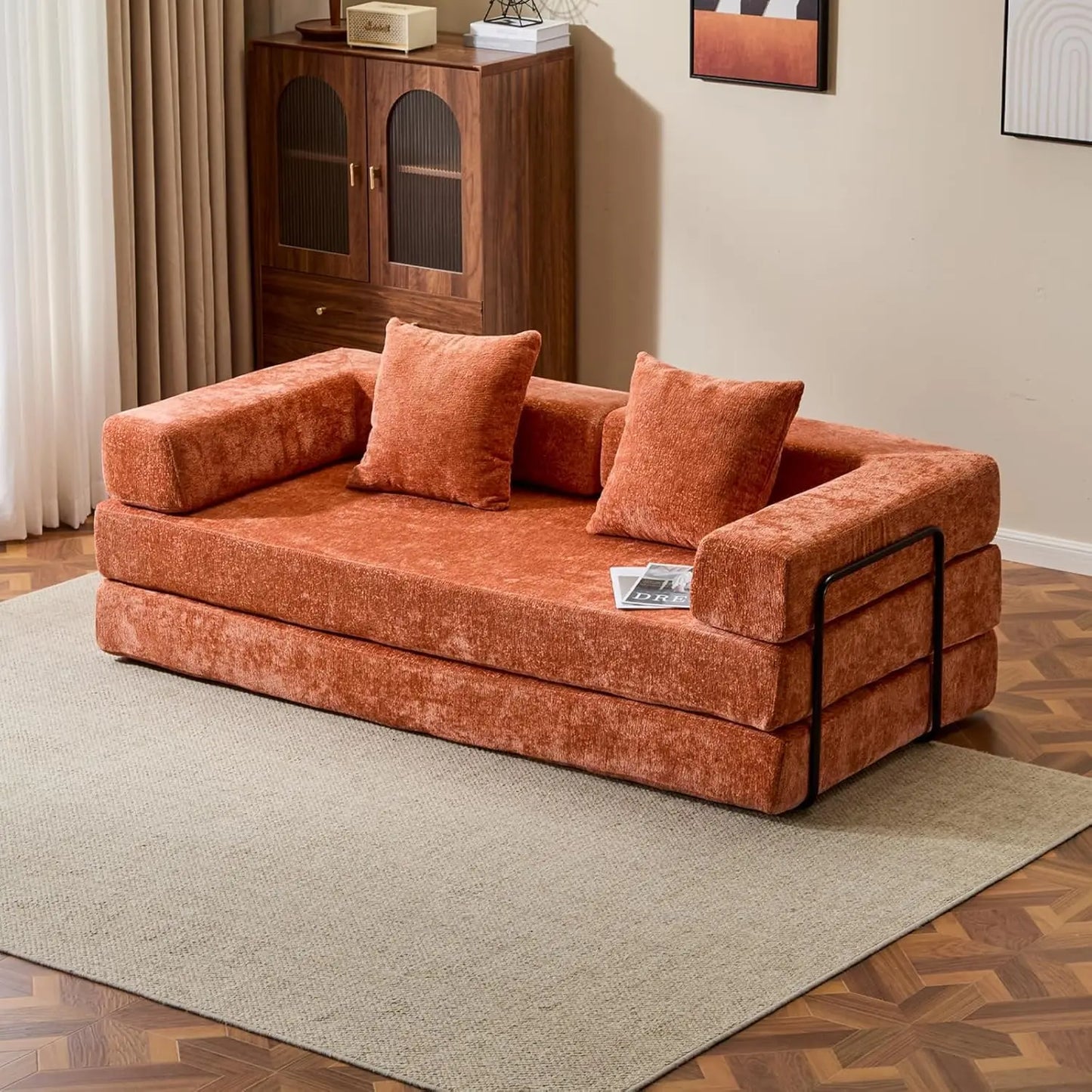 Convertible Sleeper Sofa Bed, Compression Folding Sofa with Pillow, No Assembly Required, Shape Frame, Floor Sofas Lounge Couch