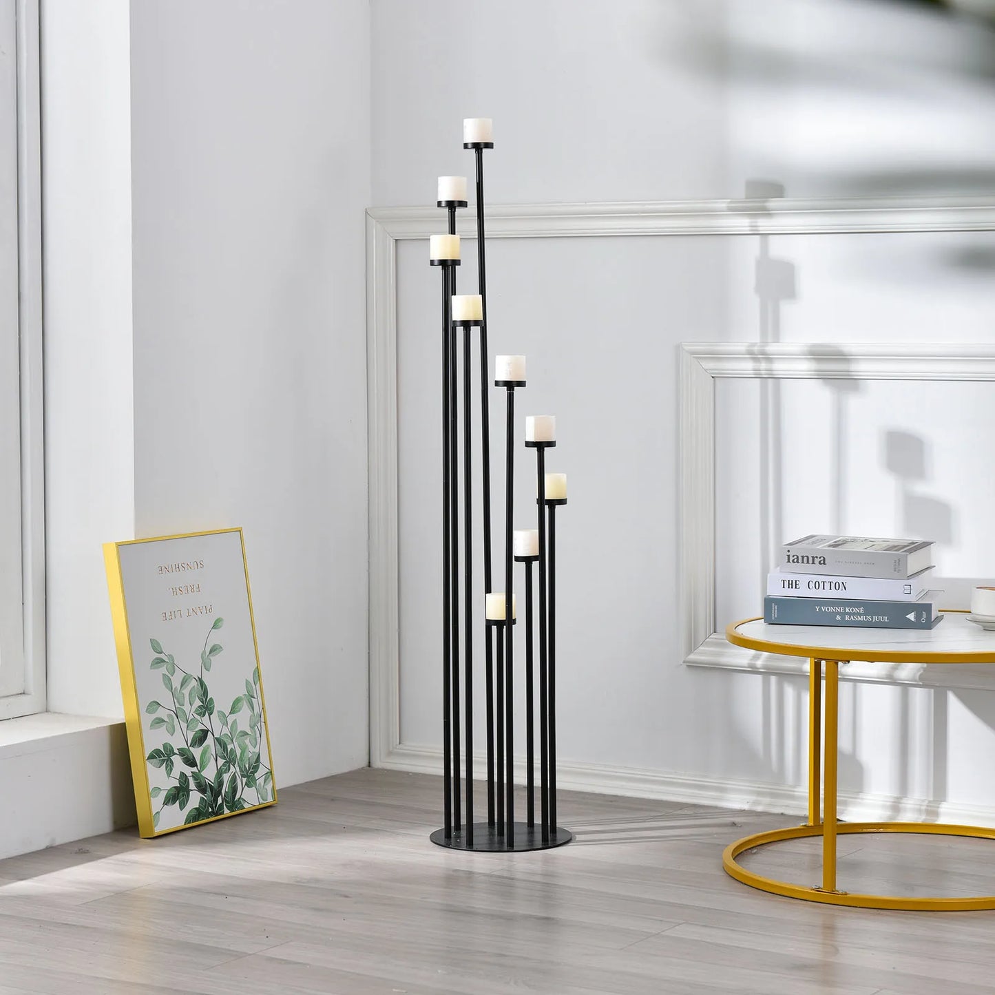 Black 9 Arm Floor Candle Holder Candelabra for Home Decor Weddings Dinner Parties Chrismas Formal Events 46.3inches