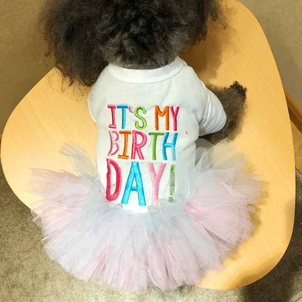 Princess Birthday Dog Dress It's My Birthday Princess Skirt Tutu Dress for Small Medium Dogs Puppy Birthday Girl Cat Pet Outfit
