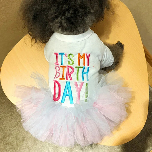 Princess Birthday Dog Dress It's My Birthday Princess Skirt Tutu Dress for Small Medium Dogs Puppy Birthday Girl Cat Pet Outfit