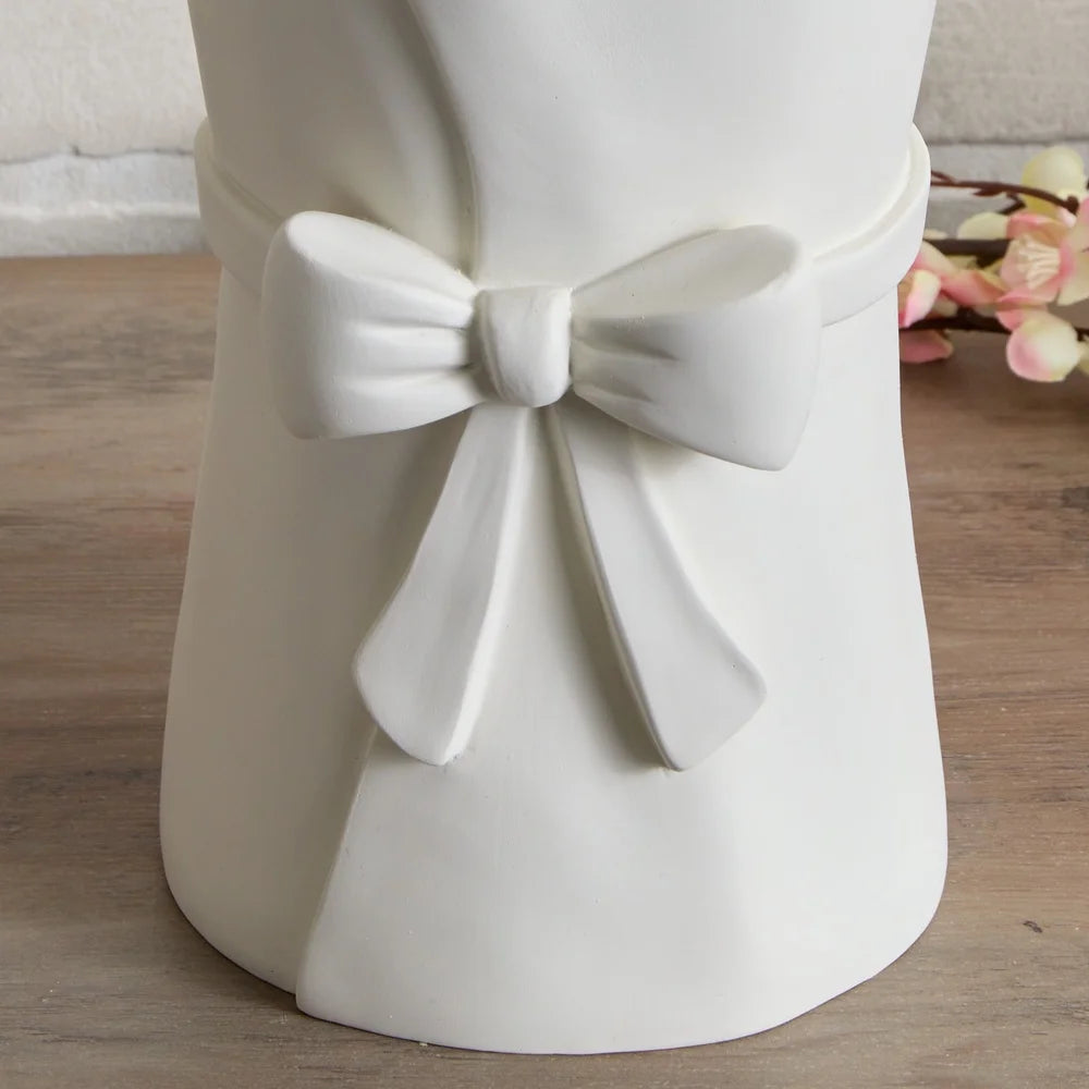 Easter Large Resin Vase with Bow Modern Farmhouse Spring Decor Elegant White Decorative Accessory Home Table Centerpiece