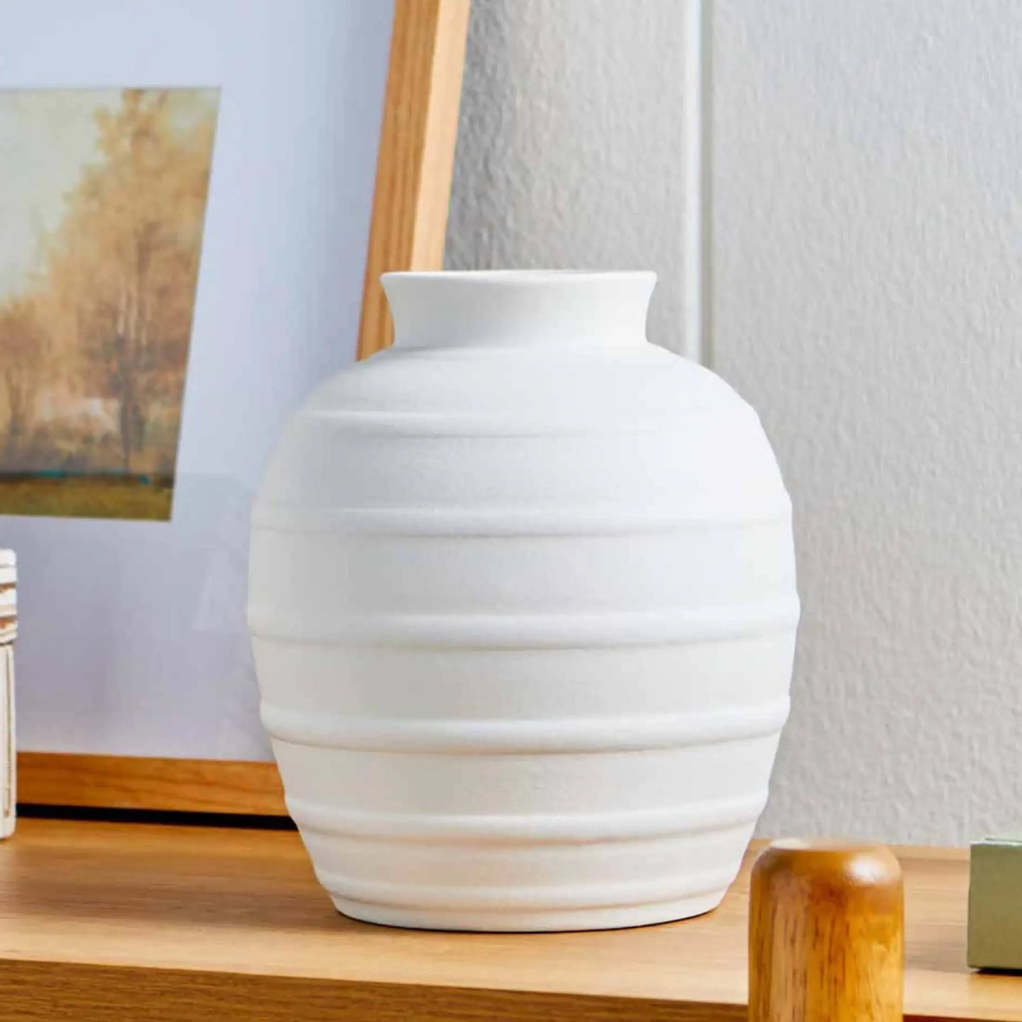 Better Homes & Gardens 8" White Textured Ribbed Ceramic Vase, Elegant Home Decor Accent