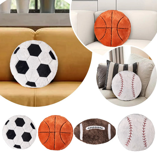 Plush Soccer Ball Throw Pillow Cushion Sports Basketball Rugby Baseball Birthday Gift Football Basketball Sports Fan Present