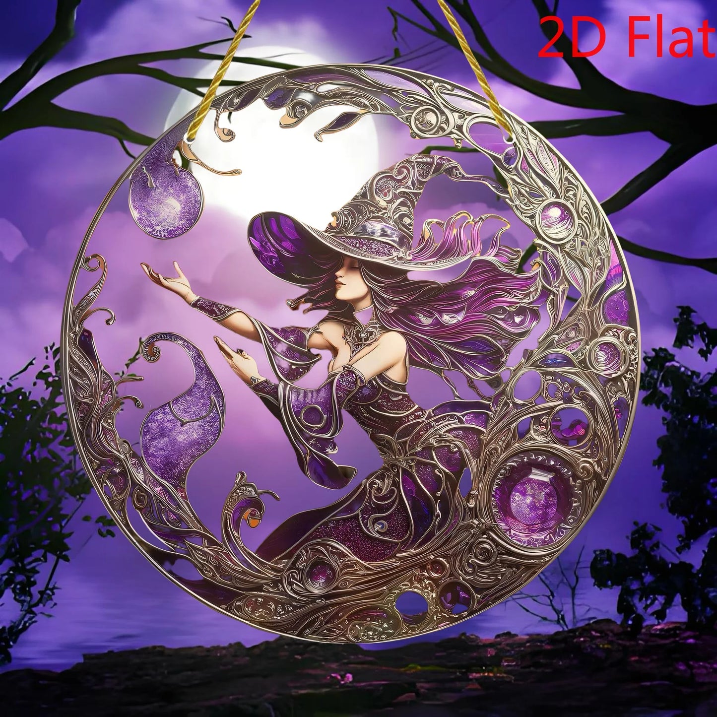 Magic Witch Window Decor - Pre-Drilled 2D Acrylic Hanger for Home/Sisterstion Spooky Ornaments Stickers