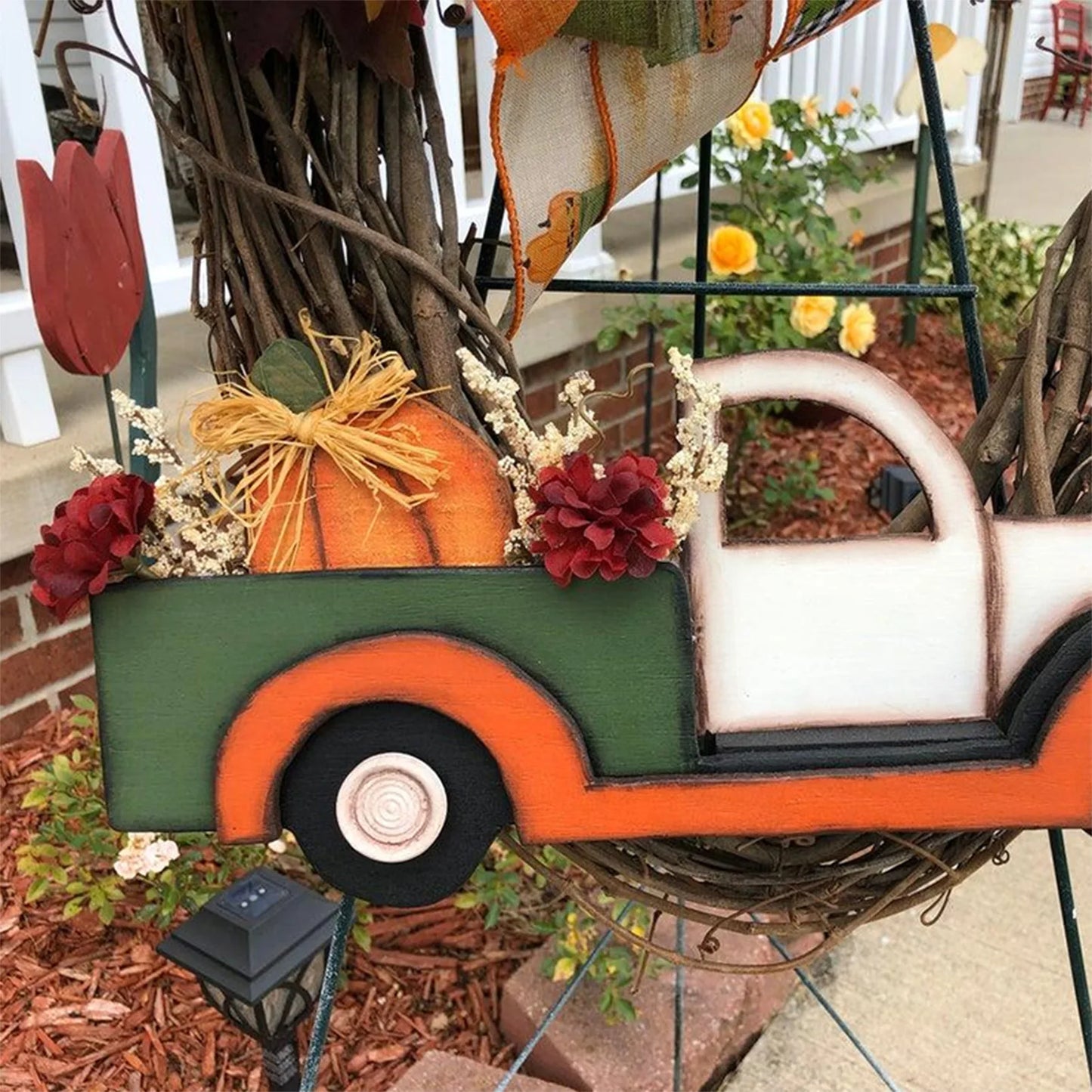 Handmade Rustic Pumpkin Carriage Wreath Fall Harvest Decor for Door Wall Wedding Table Centerpiece Farmhouse Style