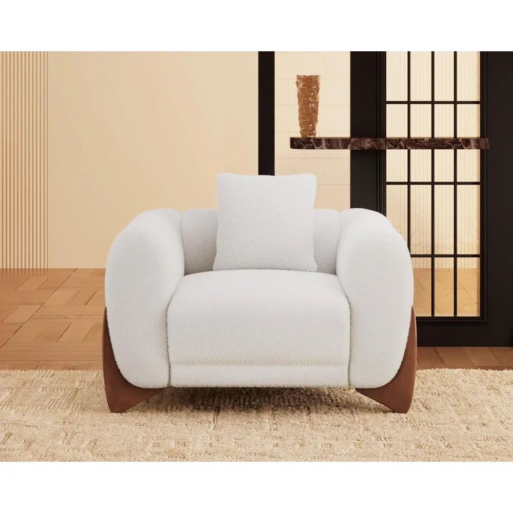 Sherpa Boucle Couch Armchair Single, Modern Sofa Upholstered Deep Chair with Soft Throw Pillow Skin-Friendly Minimalist