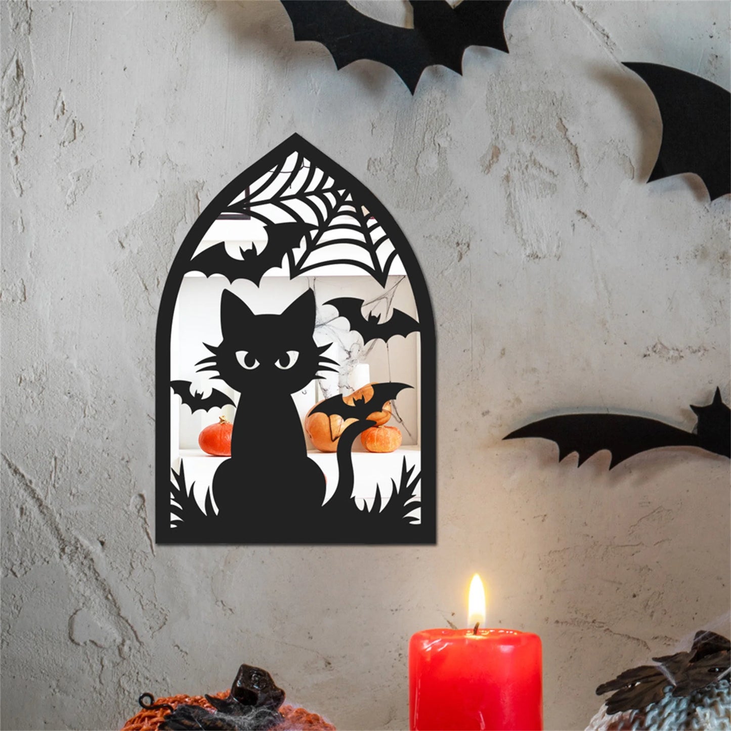 Spooky Halloween Acrylic Mirror Wall Sticker Set with Ghosts Bats Spiders - Scary Wall Art for Home Decorations