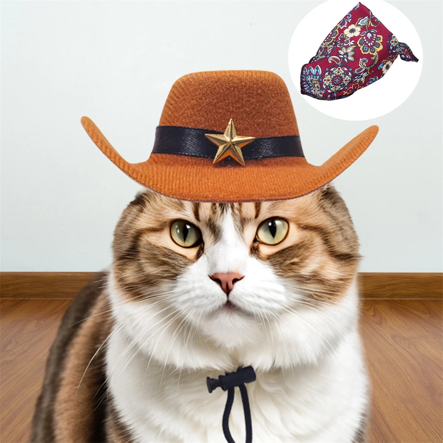 2 Pcs Pet Cowboy Hat Bandana Set for Dogs and Cats Western Style Costume for Parties Photos and Daily Wear