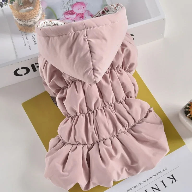 Dog Pet Super Warm Dress Winter Puppy Pet Dog Coats Princess Floral Bubble Skirt Dog Cat Hooded Chihuahua Yorkie Clothing Jacket