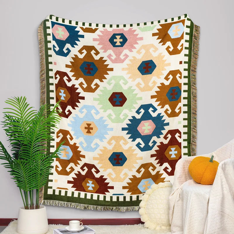 Cotton Knitted Sofa Blanket Geometric Hanging Tapestry Turkish Blanket Camping Beach Rug Living Room Carpet Bedspread deken