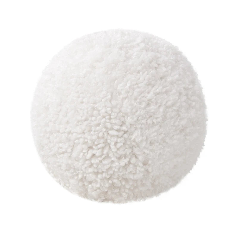 Ayla 9 Round Sphere Accent Ball Throw Pillow, Curly White Faux Fur