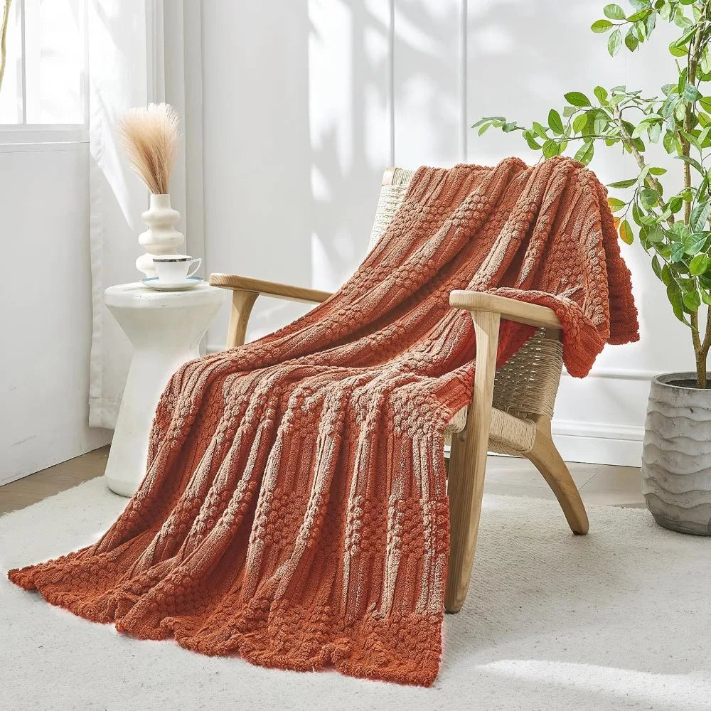throw blanket for couch-soft boho bed throw blanket, burnt orange fleece cute tan fluffy lightweight cozy blanket for spring(50